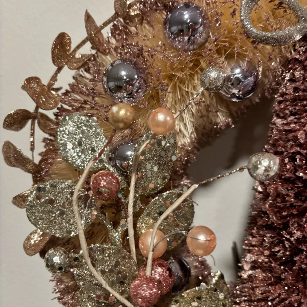 Rose Gold and Ivory Sisal Christmas Wreath Pearl Handmade